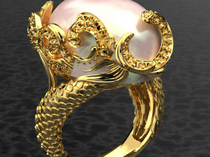 MERMAID BIG GEMSTONE 18K GOLD RING FILE 3DM KEYSHOT FILE Modello 3D