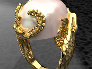 MERMAID BIG GEMSTONE 18K GOLD RING FILE 3DM KEYSHOT FILE Modello 3D