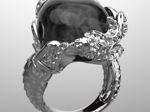MERMAID BIG GEMSTONE 18K GOLD RING FILE 3DM KEYSHOT FILE Modello 3D