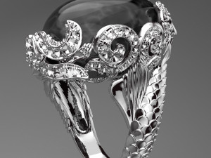 MERMAID BIG GEMSTONE 18K GOLD RING FILE 3DM KEYSHOT FILE Modello 3D