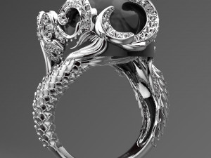 MERMAID BIG GEMSTONE 18K GOLD RING FILE 3DM KEYSHOT FILE Modello 3D