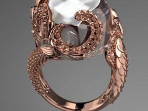 MERMAID BIG GEMSTONE 18K GOLD RING FILE 3DM KEYSHOT FILE Modello 3D