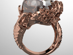 MERMAID BIG GEMSTONE 18K GOLD RING FILE 3DM KEYSHOT FILE Modello 3D