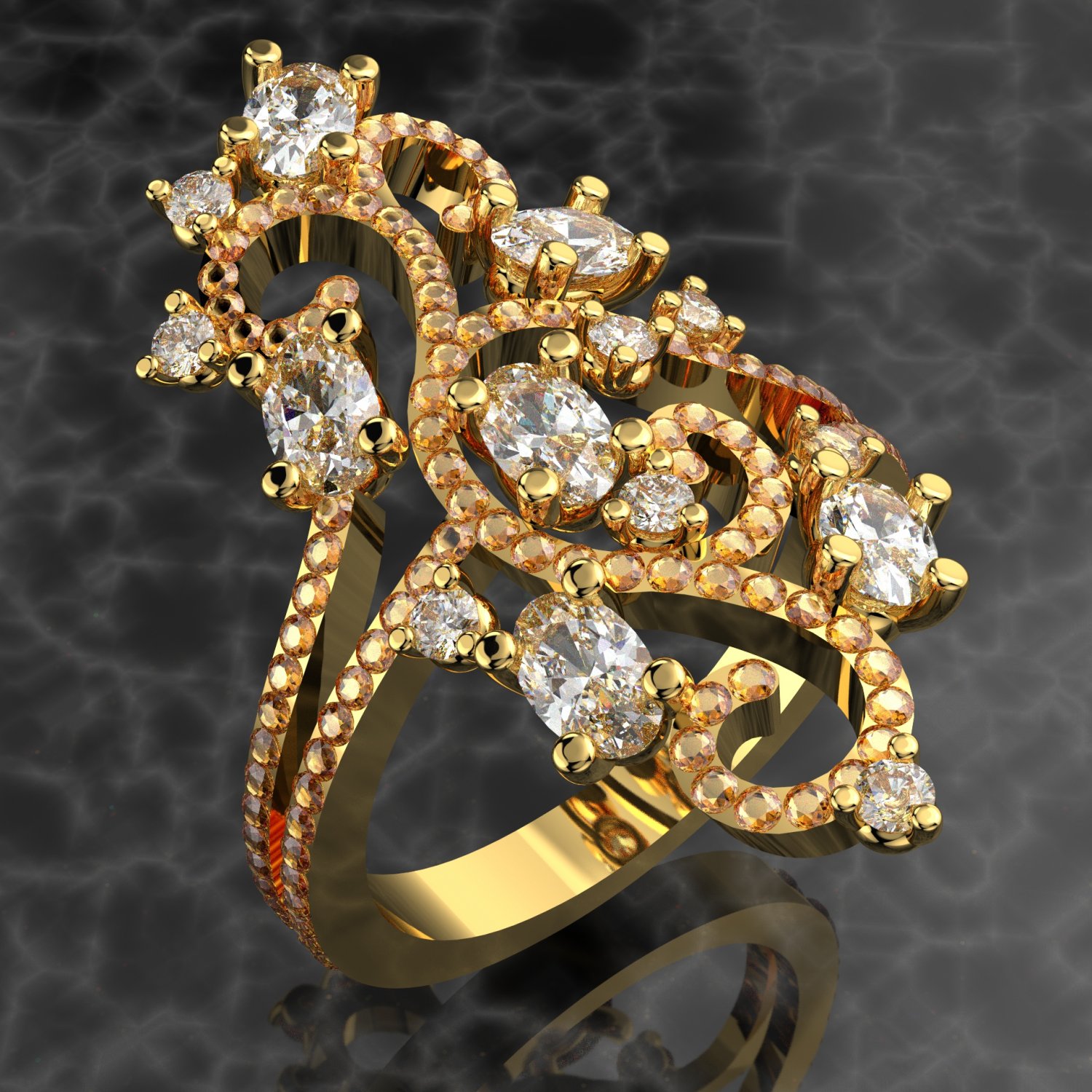 Yellow Gold and Diamond Cross Ring (3D) – MTJ