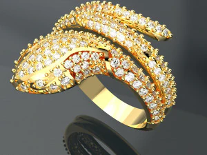 SNAKE DIAMOND 18K GOLD RING 3D Model