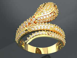 SNAKE DIAMOND 18K GOLD RING Model 3D