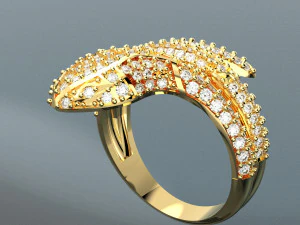 SNAKE DIAMOND 18K GOLD RING 3D Model