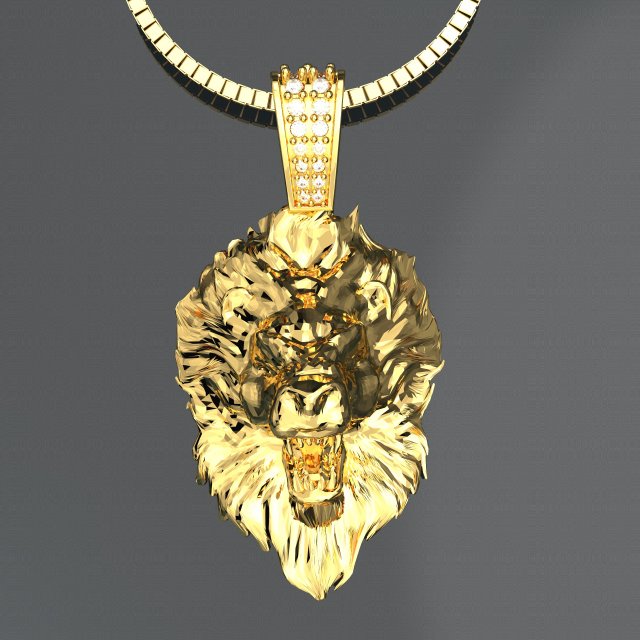 LION HEAD GOLD PENDANT 3D Model .c4d .max .obj .3ds .fbx .stl .blend 