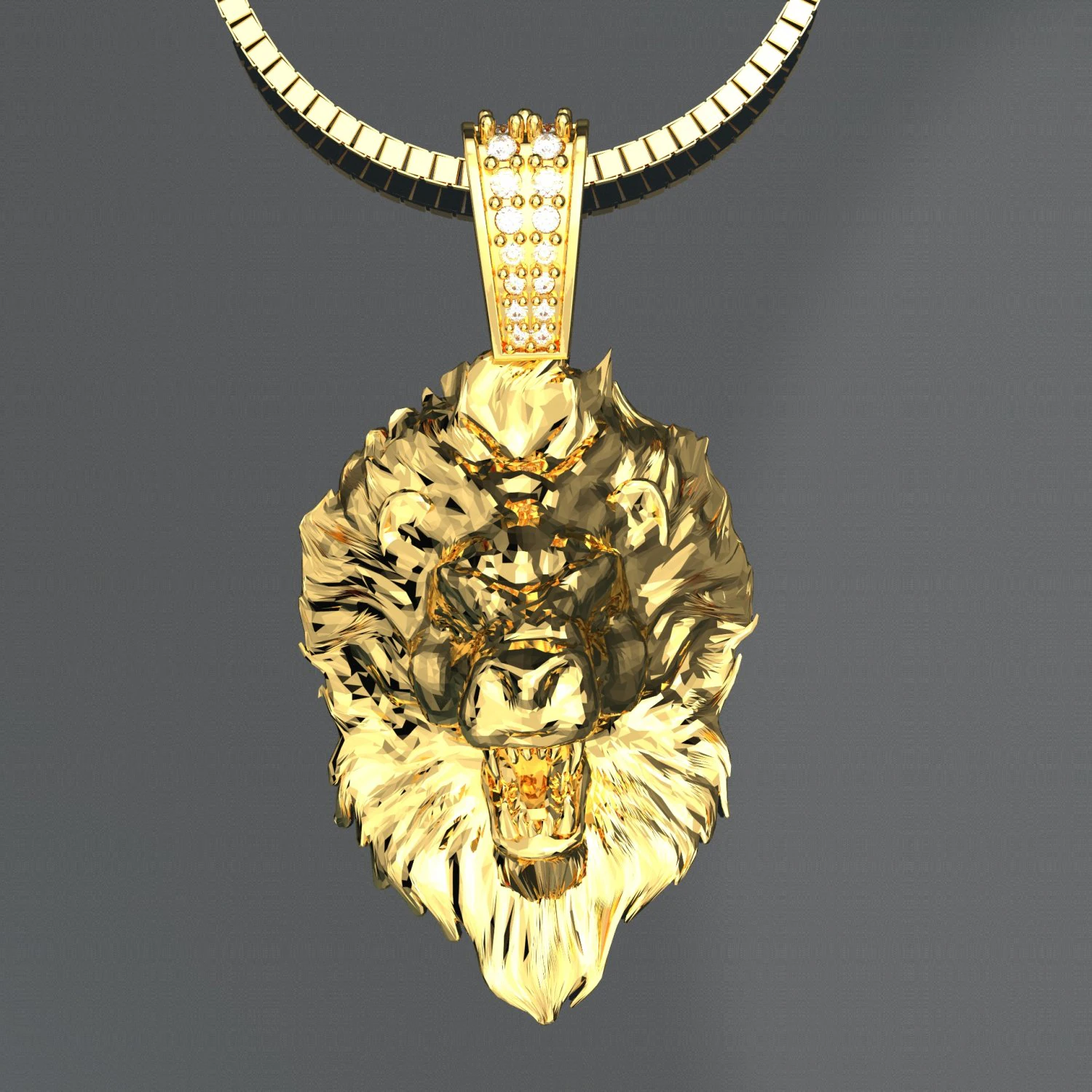 LION HEAD GOLD PENDANT 3D Model .c4d .max .obj .3ds .fbx .stl .blend