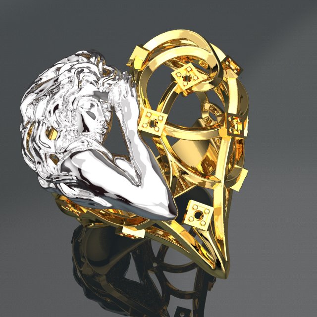 SCULPTURE HEART SHAPE 18K GOLD RING 3D Модель .c4d .max .obj .3ds .fbx .stl .blend 