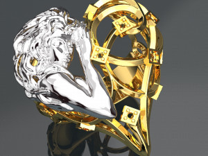SCULPTURE HEART SHAPE 18K GOLD RING 3D Model