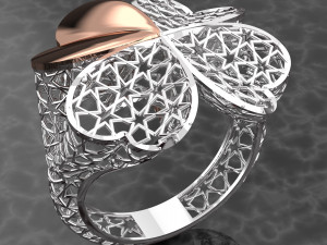 HEART AND STAR PATTERN 18K GOLD RING Modèle 3D