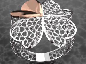 HEART AND STAR PATTERN 18K GOLD RING Modèle 3D