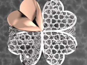 HEART AND STAR PATTERN 18K GOLD RING Modèle 3D