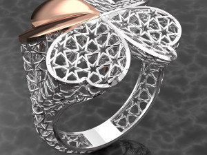 HEART AND STAR PATTERN 18K GOLD RING Modèle 3D