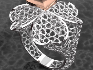 HEART AND STAR PATTERN 18K GOLD RING Modèle 3D