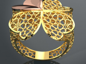 HEART AND STAR PATTERN 18K GOLD RING Modèle 3D