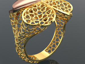 HEART AND STAR PATTERN 18K GOLD RING Modèle 3D
