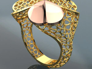 HEART AND STAR PATTERN 18K GOLD RING 3D Model