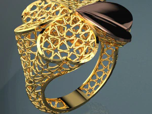HEART AND STAR PATTERN 18K GOLD RING 3D Model