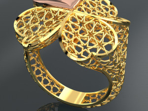 HEART AND STAR PATTERN 18K GOLD RING Modèle 3D