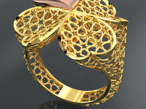 HEART AND STAR PATTERN 18K GOLD RING 3D Model