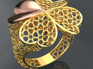 HEART AND STAR PATTERN 18K GOLD RING Modèle 3D