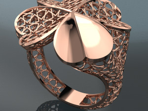HEART AND STAR PATTERN 18K GOLD RING Modèle 3D