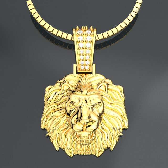 LION HEAD 18K GOLD PENDANT JEWELRY Model 3D .c4d .max .obj .3ds .fbx .stl .blend 