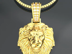 GIOIELLI CON PENDENTE IN ORO 18K CON TESTA DI LEONE Modello 3D