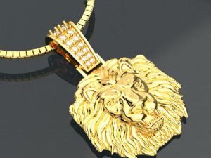 LION HEAD 18K GOLD PENDANT JEWELRY Model 3D