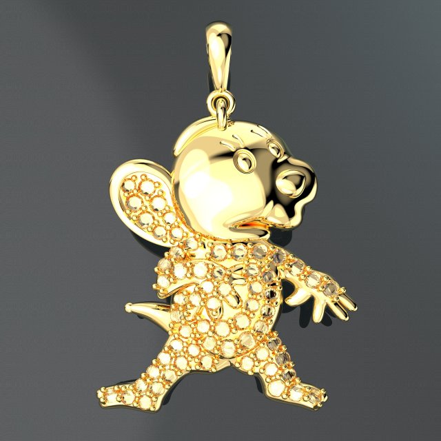 MOUSE DIAMOND GOLD PENDANT 3D Model .c4d .max .obj .3ds .fbx .stl .blend 