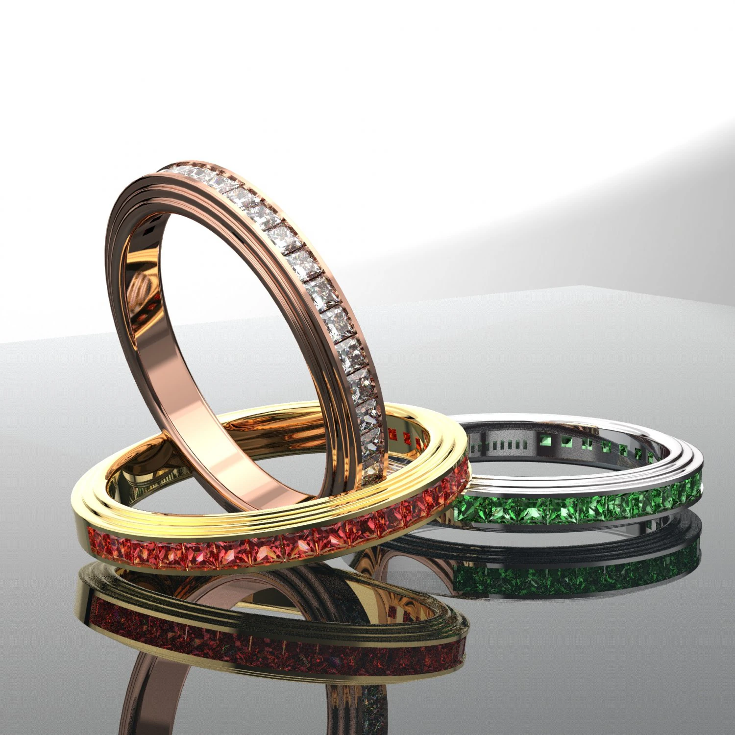 SQUARE GEMSTONE 18K GOLD RING SETUP 3D Model .c4d .max .obj .3ds .fbx .stl .blend