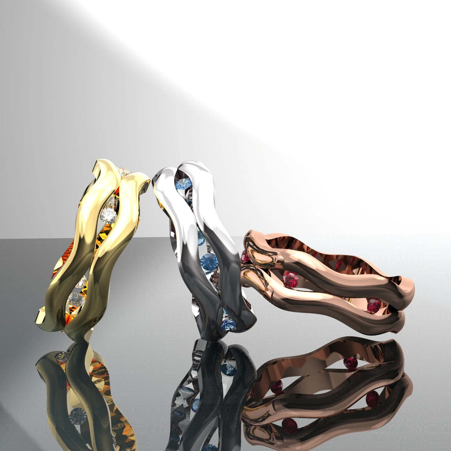 SMALL WAVE GEMSTONE 18K GOLD RING SETUP 3D Model .c4d .max .obj .3ds .fbx .stl .blend