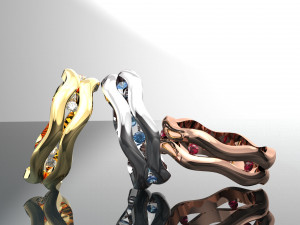 SMALL WAVE GEMSTONE 18K GOLD RING SETUP Modelo 3D