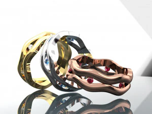 SMALL WAVE GEMSTONE 18K GOLD RING SETUP 3D Model
