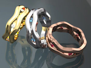 SMALL WAVE GEMSTONE 18K GOLD RING SETUP 3D Model