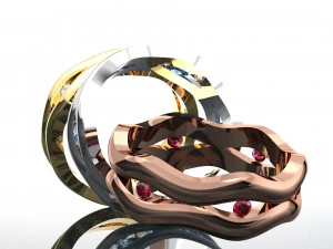 SMALL WAVE GEMSTONE 18K GOLD RING SETUP 3D Model