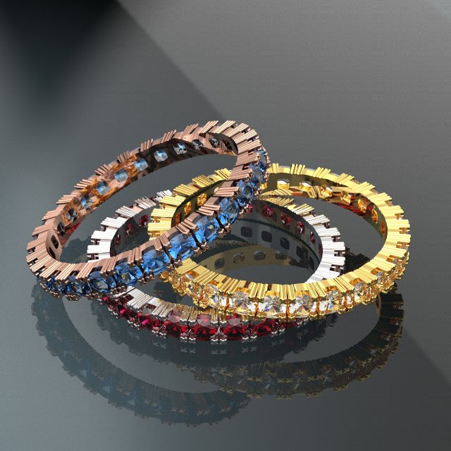 SMALL GEMSTONE 18K GOLD RING SET 3D Model .c4d .max .obj .3ds .fbx .stl .blend 