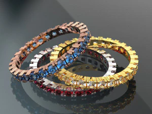 छोटा रत्न 18K सोने की अंगूठी सेट 3D मॉडल