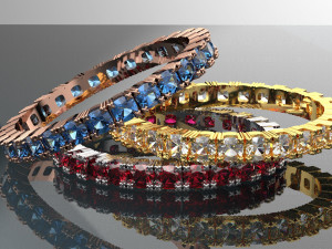 SMALL GEMSTONE 18K GOLD RING SET 3D Model
