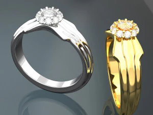 FOTO DI INSTALLAZIONE DELL'ANELLO IN ORO CON DIAMANTI PER NOZZE Modello 3D