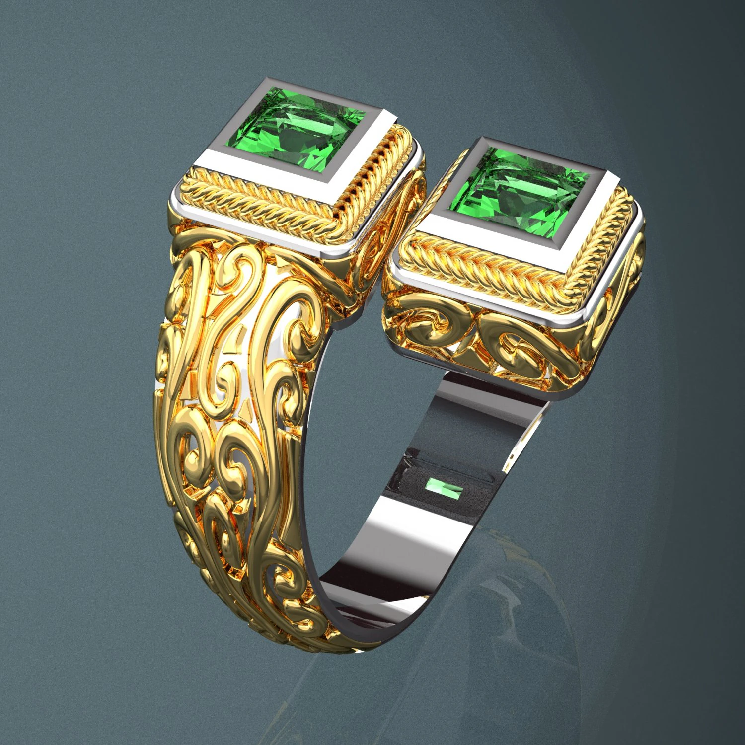 SQUARE GEMSTONE ROYALTY GOLD RING 3D Model .c4d .max .obj .3ds .fbx .stl .blend 