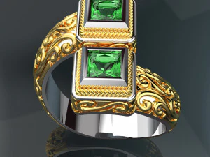 SQUARE GEMSTONE ROYALTY GOLD RING 3D Model