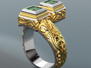 SQUARE GEMSTONE ROYALTY GOLD RING 3D मॉडल