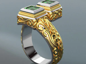SQUARE GEMSTONE ROYALTY GOLD RING 3D Model