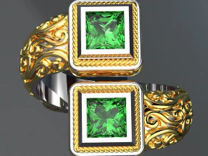SQUARE GEMSTONE ROYALTY GOLD RING 3D Model