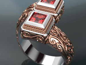 SQUARE GEMSTONE ROYALTY GOLD RING 3D Model