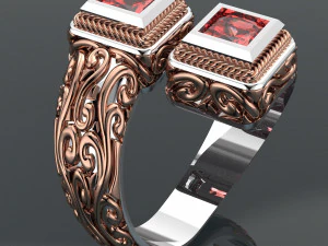 SQUARE GEMSTONE ROYALTY GOLD RING 3D Model