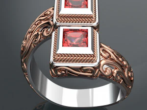 SQUARE GEMSTONE ROYALTY GOLD RING 3D Model